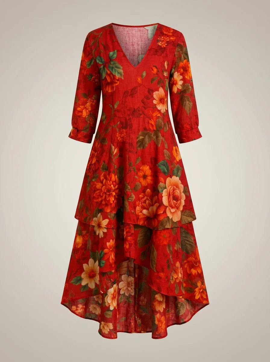 Jasmijn | Midi Jurk Bloemenprint V-Hals