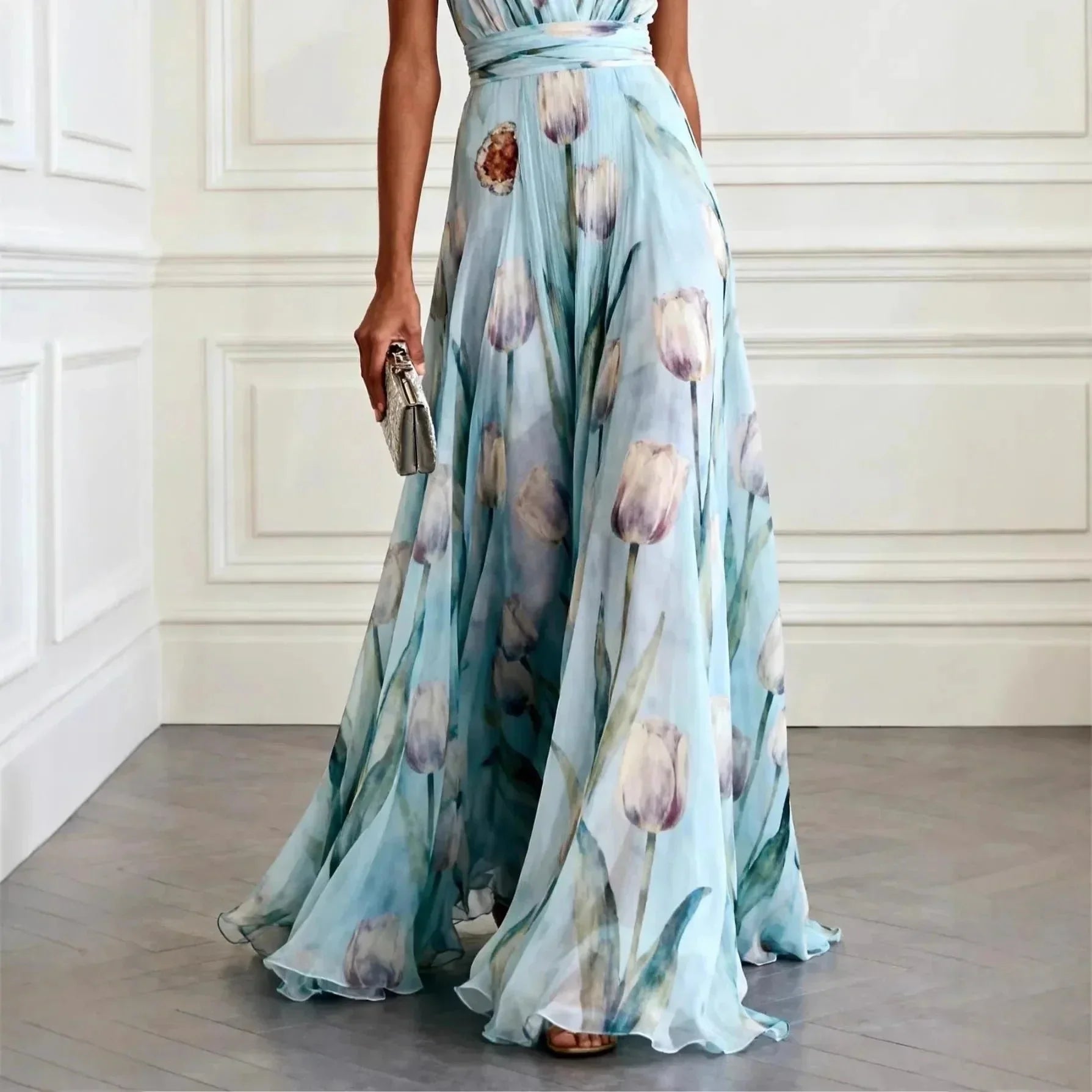Julia | Maxi Jurk Bloemenprint V-hals Chiffon