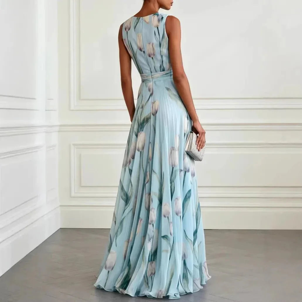Julia | Maxi Jurk Bloemenprint V-hals Chiffon