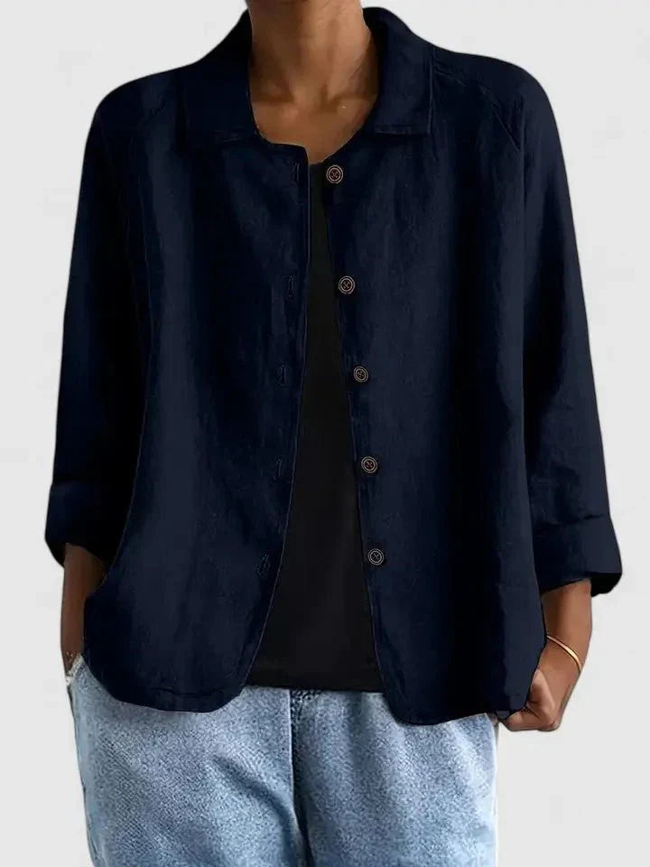 Lieke | Dames Katoenen Lichtgewicht Knoop Blazer Marineblauw