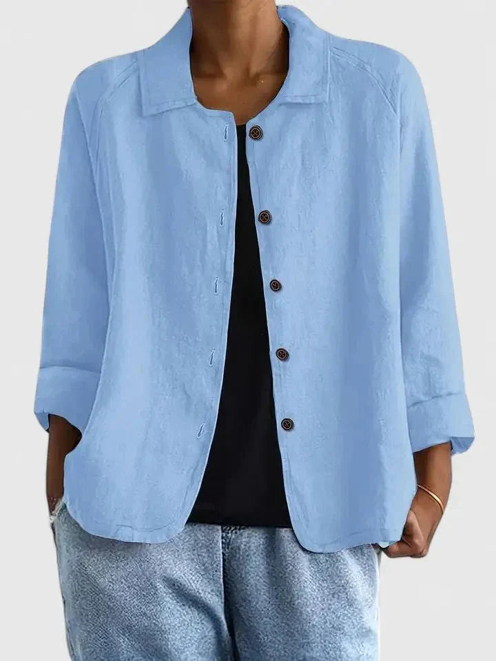 Lieke | Dames Katoenen Lichtgewicht Knoop Blazer Lichtblauw