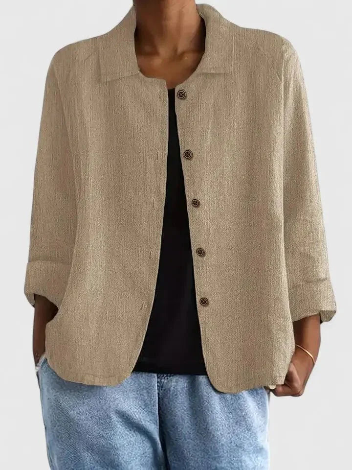 Lieke | Dames Katoenen Lichtgewicht Knoop Blazer Khaki