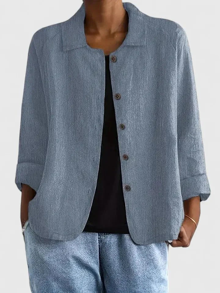 Lieke | Dames Katoenen Lichtgewicht Knoop Blazer Blauw Grijs
