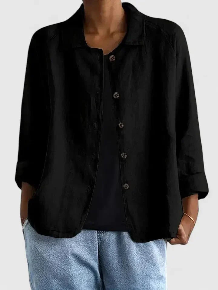Lieke | Dames Katoenen Lichtgewicht Knoop Blazer Zwart