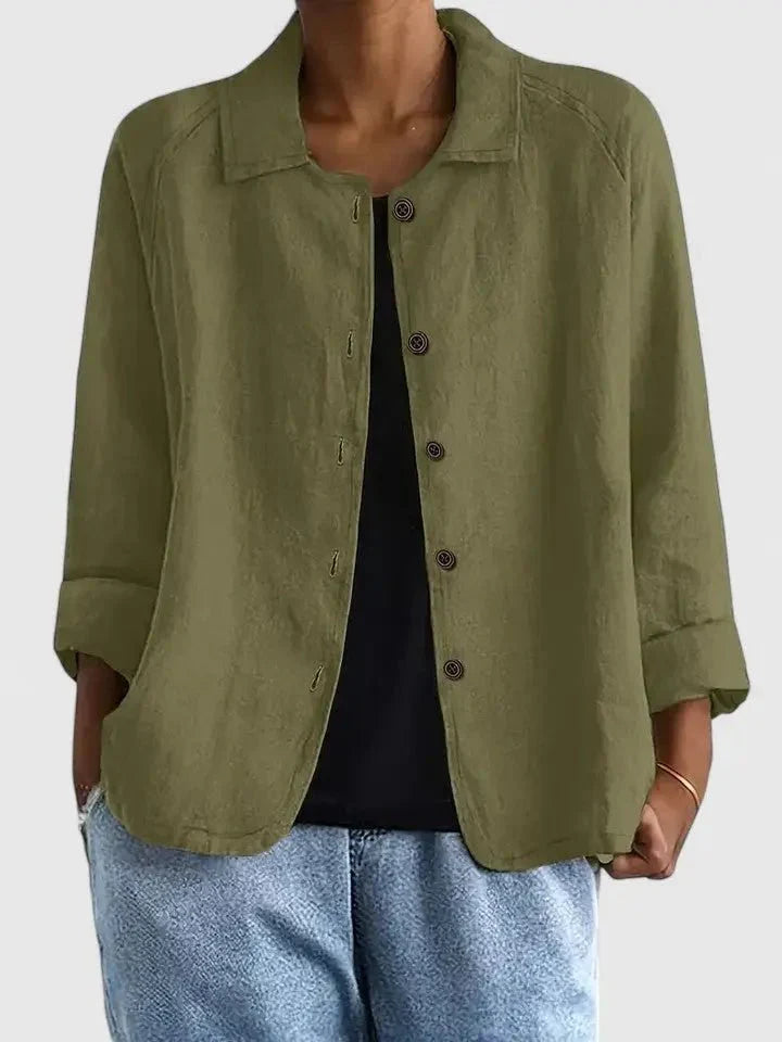 Lieke | Dames Katoenen Lichtgewicht Knoop Blazer Olijf