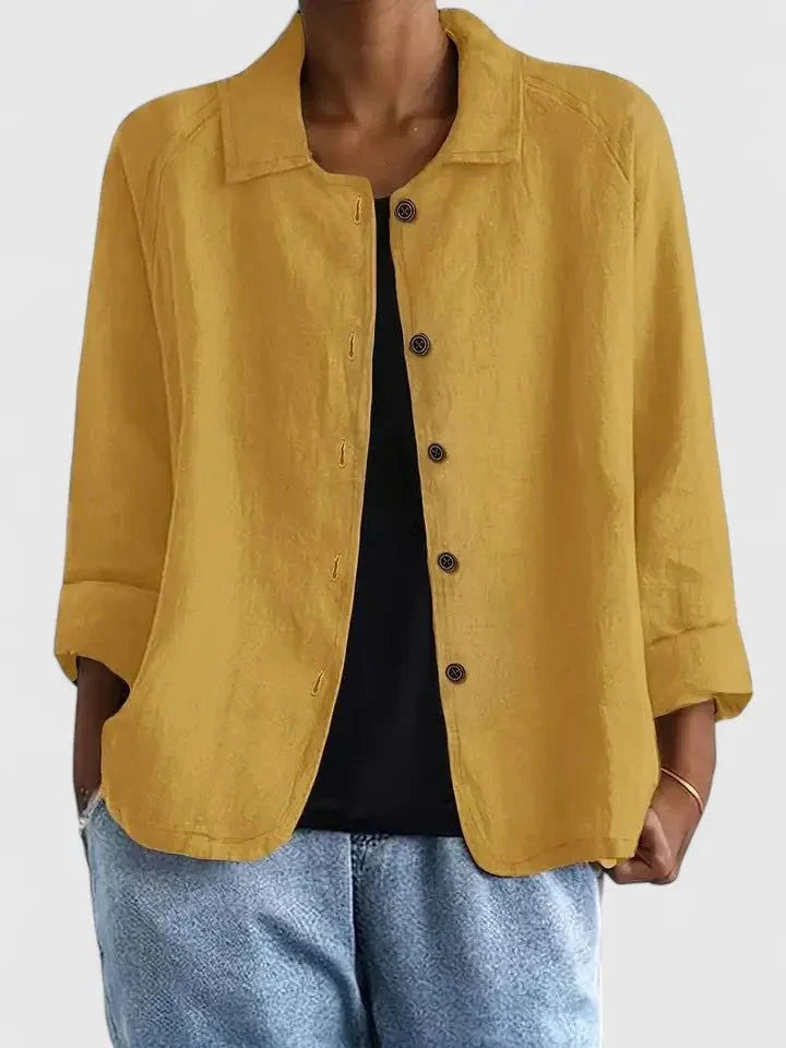Lieke | Dames Katoenen Lichtgewicht Knoop Blazer Geel