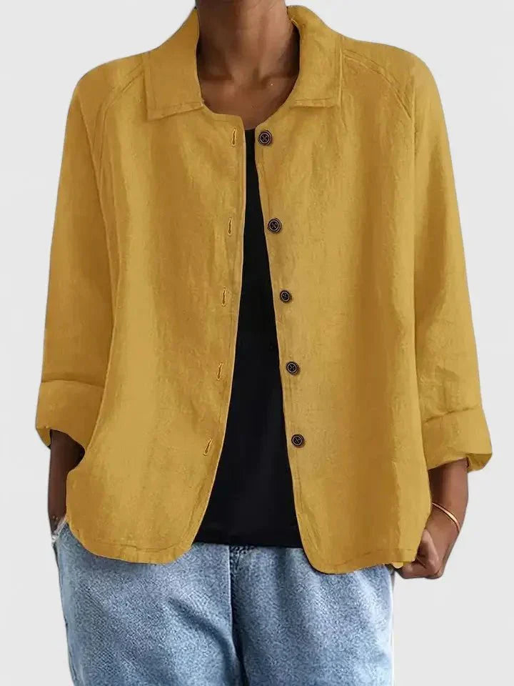 Lieke | Dames Katoenen Lichtgewicht Knoop Blazer Geel