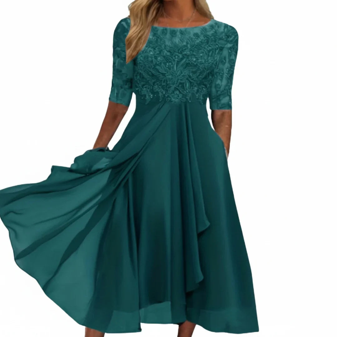 Lieke | Dames Midi Jurk met Kanten Bovenstuk