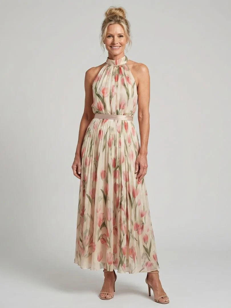 Linde | Midi Jurk Bloemenprint Halter Bloemig