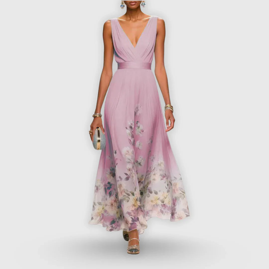 Lisa | Bloemen V-Hals Maxi Jurk Roze