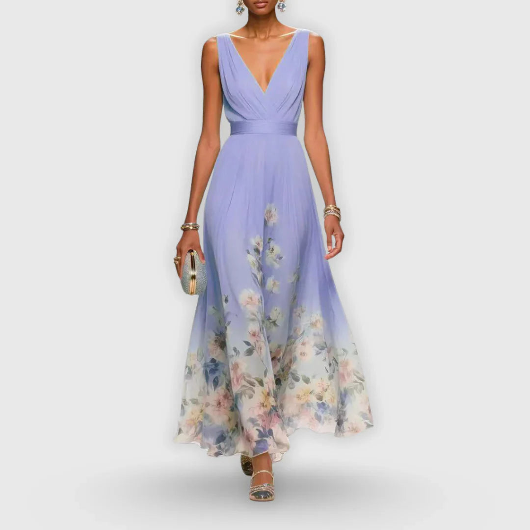 Lisa | Bloemen V-Hals Maxi Jurk Paars