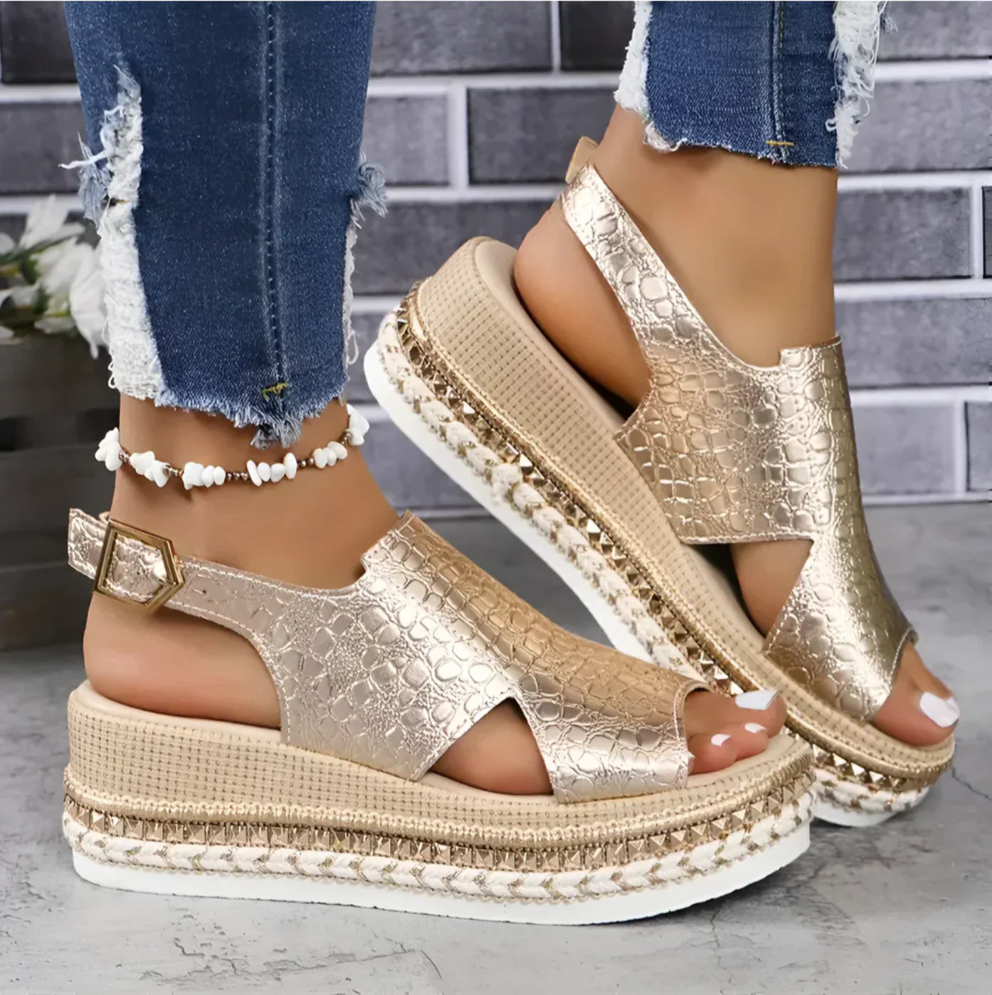 Lisa | Dames Platform Sandalen Espadrille Goud