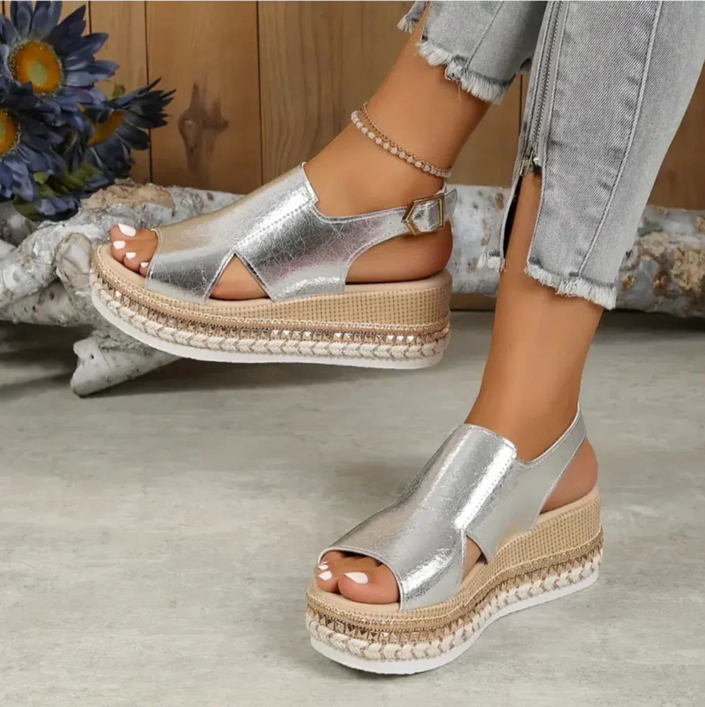 Lisa | Dames Platform Sandalen Espadrille Zilver