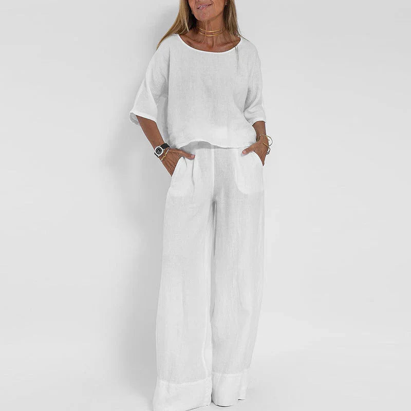 Lisa | Dames Tweedelige Set Oversized Top Wijde Broek Wit