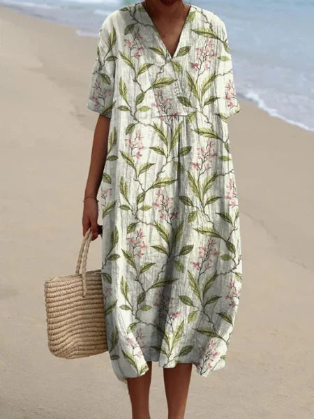 Liv | Dames Midi Jurk met V-hals Bloemenprint