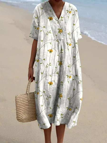 Liv | Dames Midi Jurk met V-hals Bloemenprint