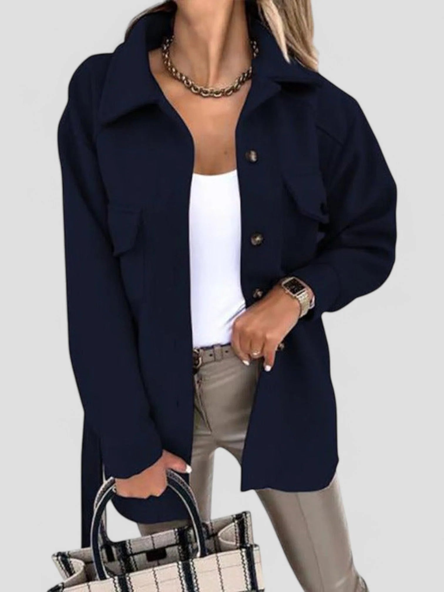 Casual oversized shacket voor dames met kraag en lange mouwen