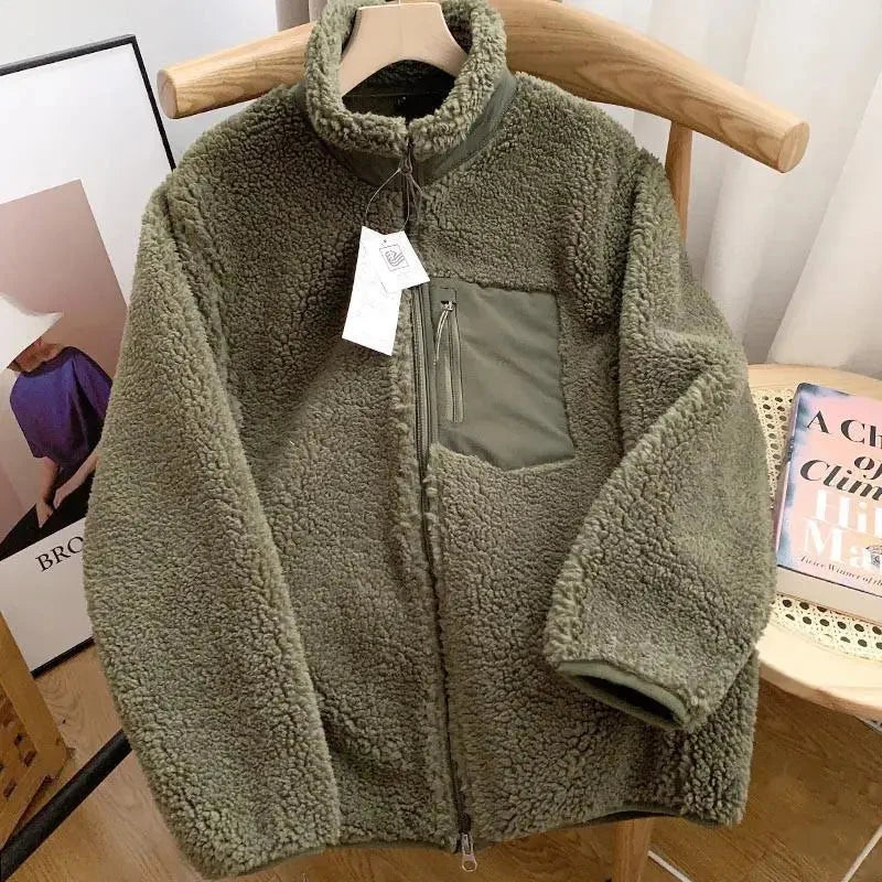 Dames sherpa jack met volledige rits en contrast details voor casual stijl