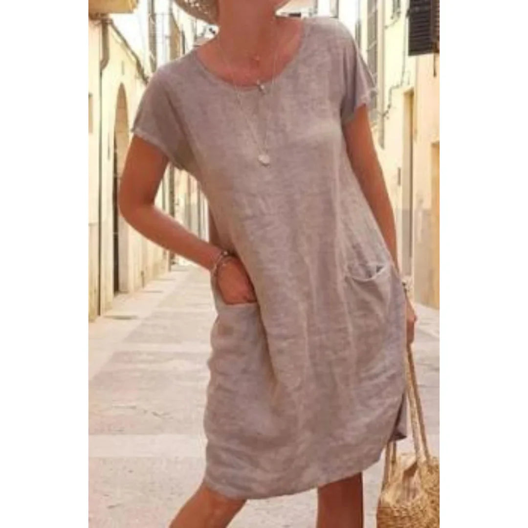 Loes | Dames Casual Jurk met Zakken, Knielengte Khaki