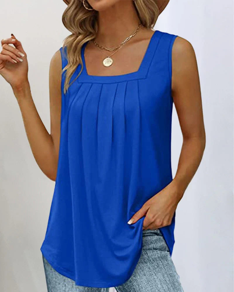 Lotje | Dames Mouwloze Top Vierkante Hals Blauw