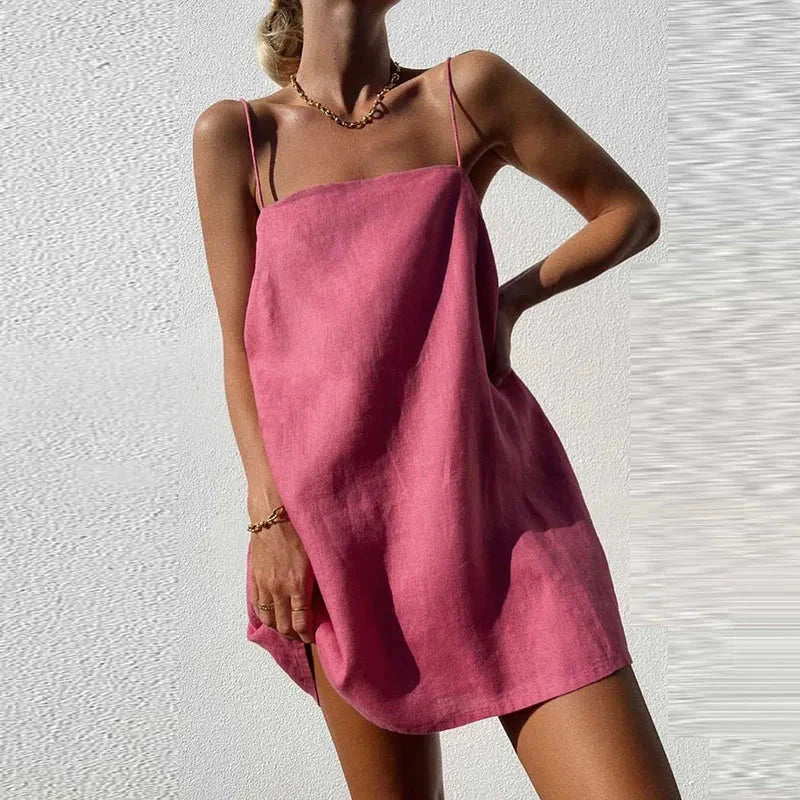 Lotje | Linnen Mini Jurk Roze