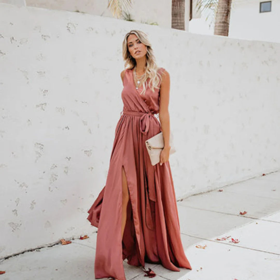 Lotje | Mouwloze Maxi Jurk met Taillelint Roze