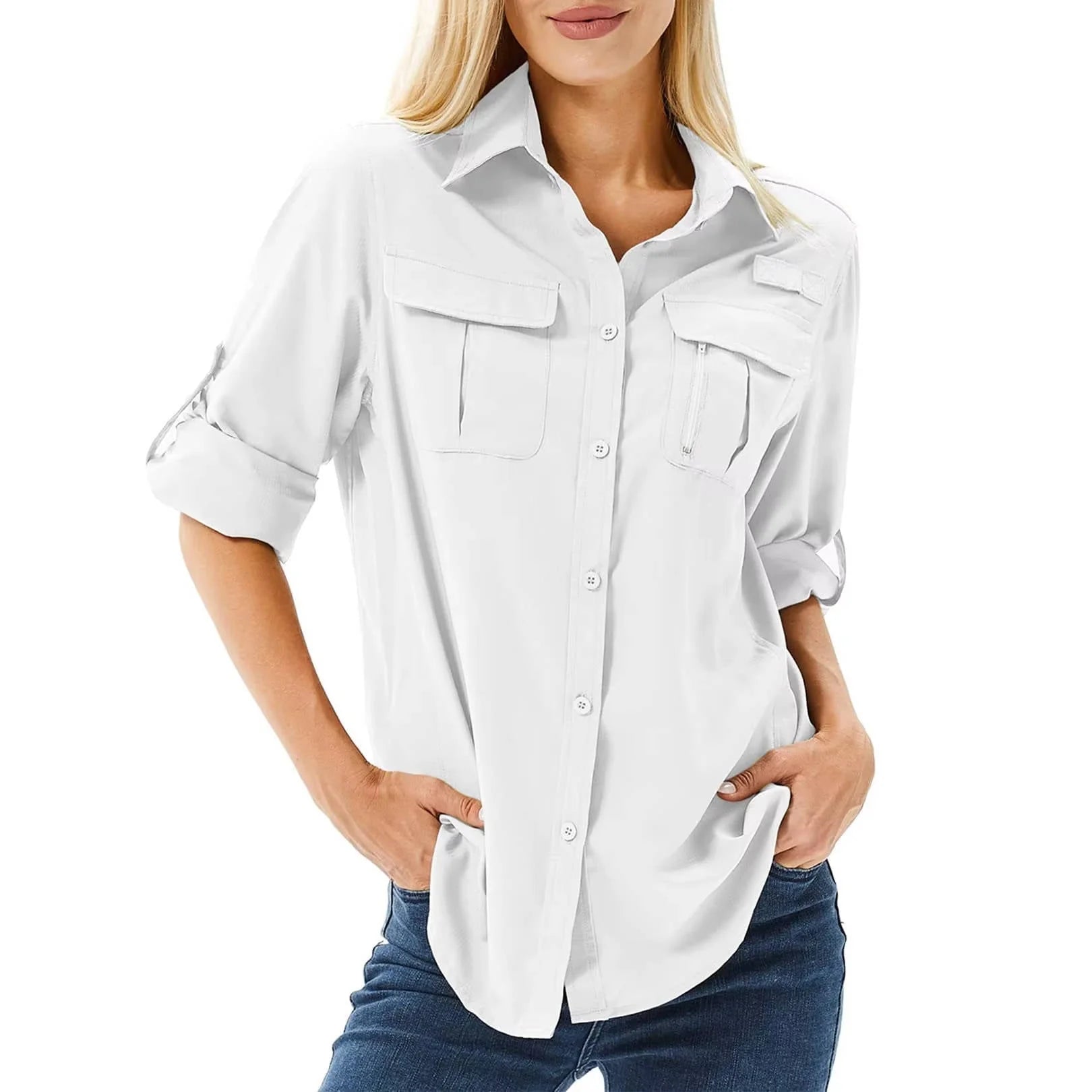 Achterkant dames outdoor shirt met mesh ventilatiedetail voor ademend comfort tijdens wandelen