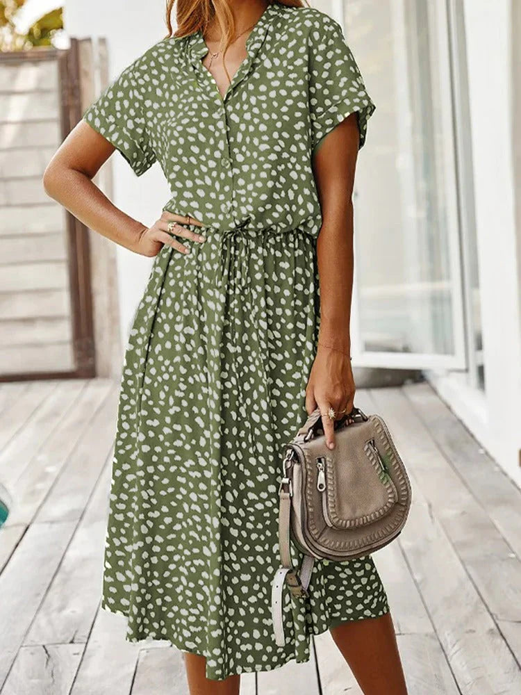 Lotte | Midi Zomerjurk Met Stippenprint Groen