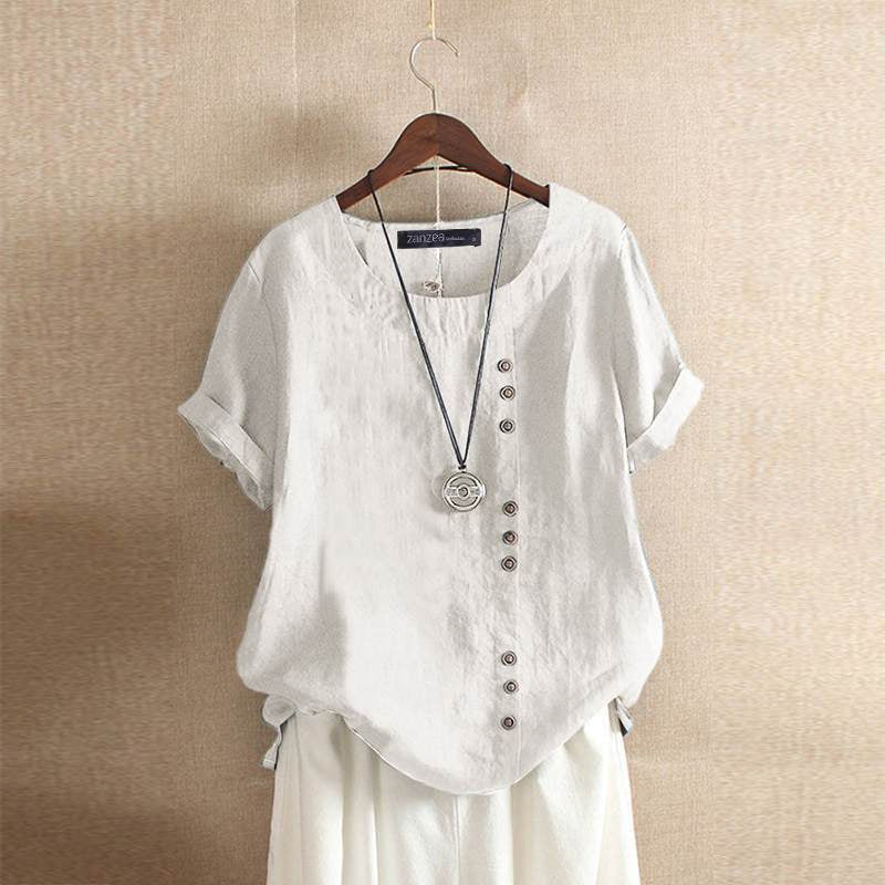 Marit | Dames Linnen Blouse Korte Mouw Wit