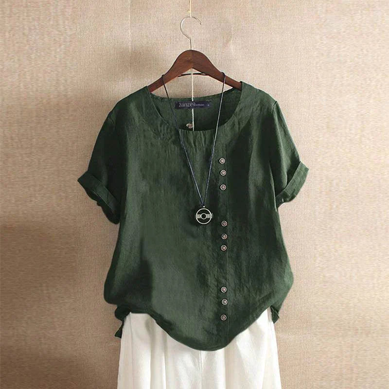 Marit | Dames Linnen Blouse Korte Mouw Groen
