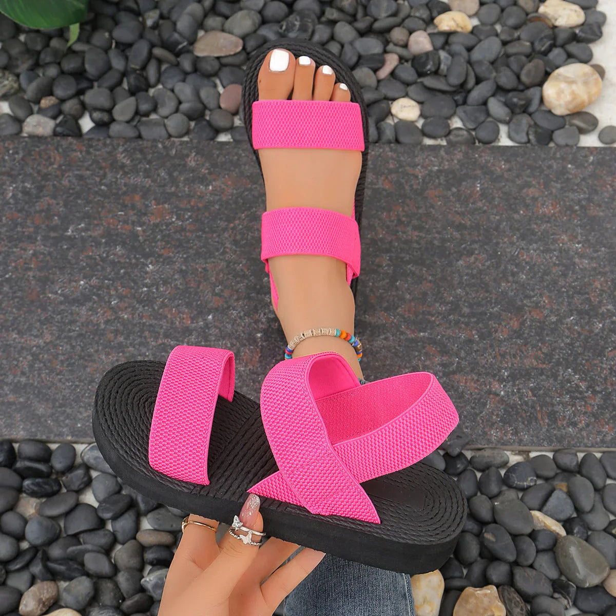 Marit | Orthopedische Platform Sandalen voor Dames Roze Zwart