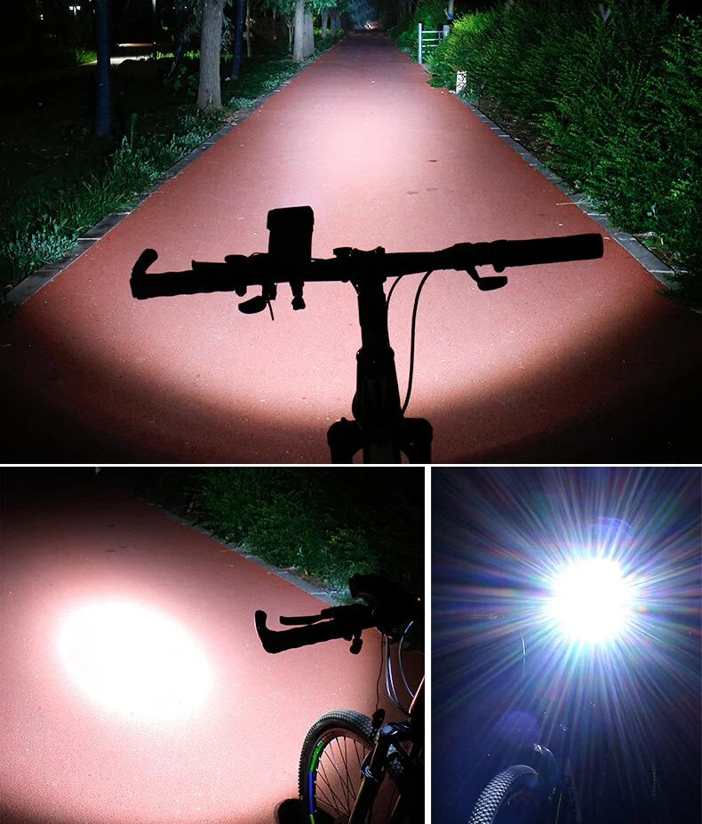 Bovenaanzicht van FietsPro 4-in-1 met geïntegreerde powerbank en claxon bedieningsknoppen op fietsstuur