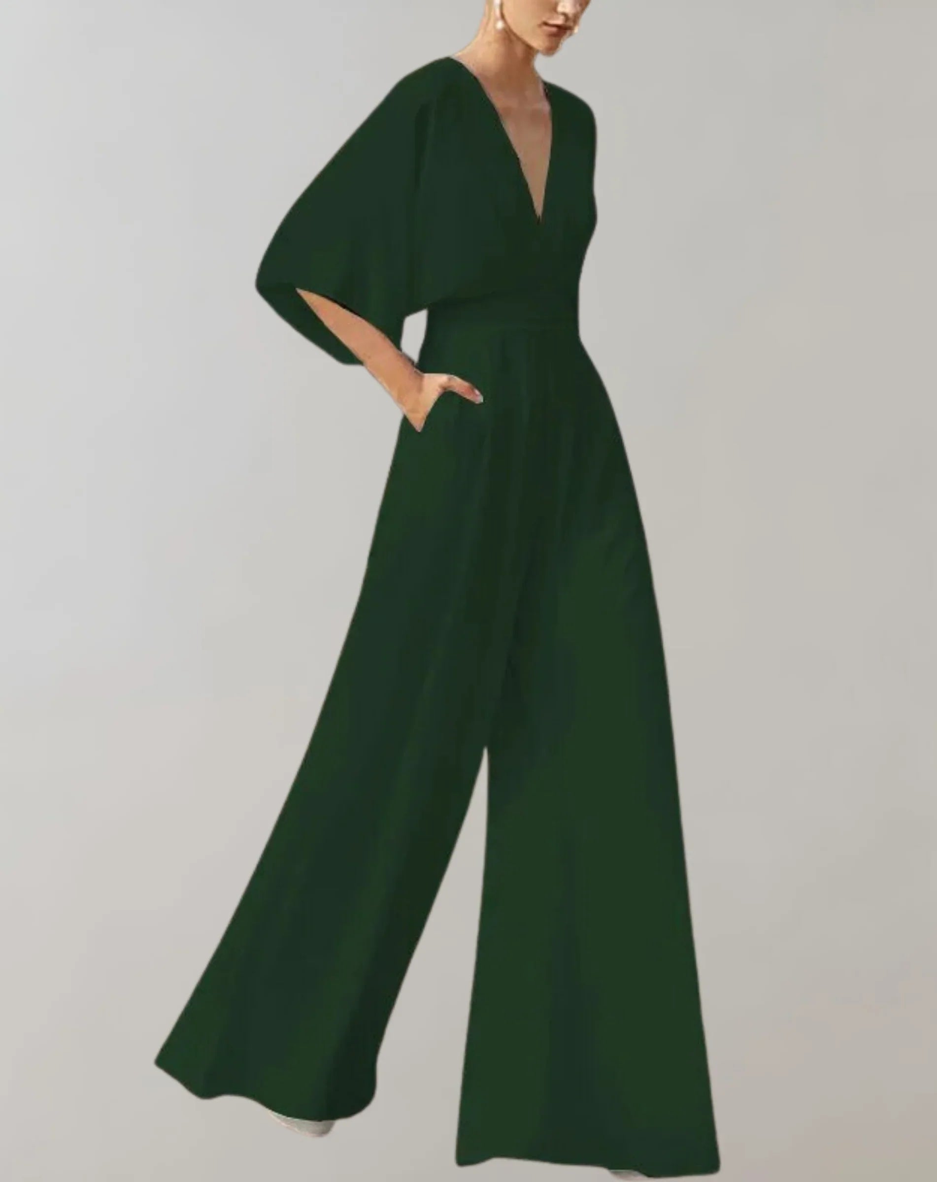 Maud | Dames Jumpsuit met V-hals en Wijde Pijpen Groen