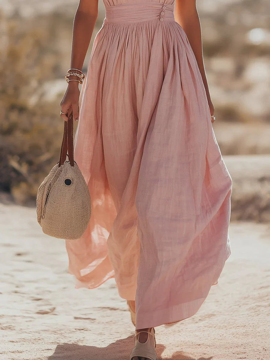 Mila | Dames Boho Linnen Halter Maxi Jurk Mouwloos
