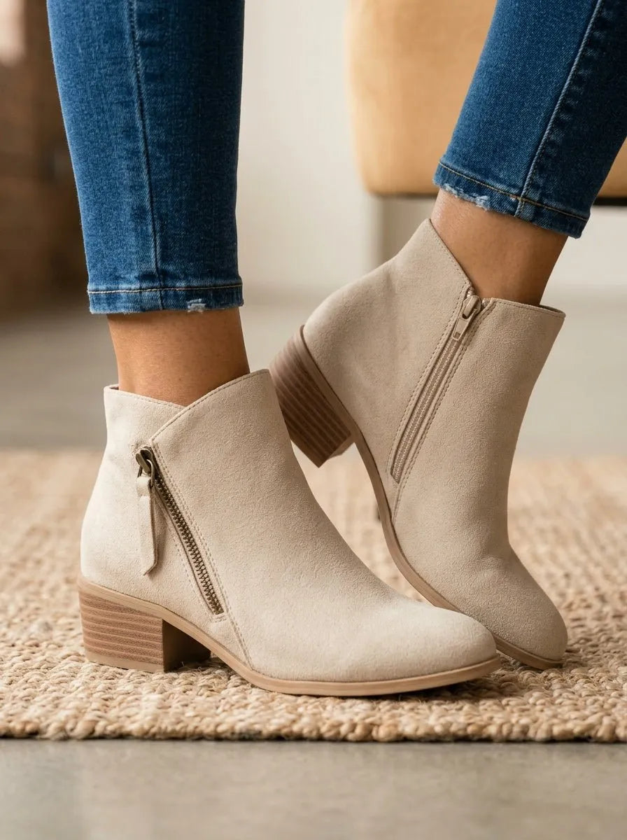 Dames enkellaarzen met blokhak, gedragen met jeans voor dagelijks gebruik en comfortabele pasvorm