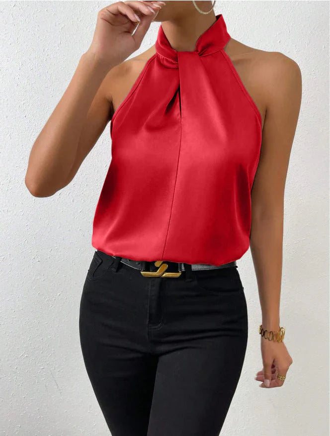 Mila | Dames Halter Top met Knoopdetail Rood