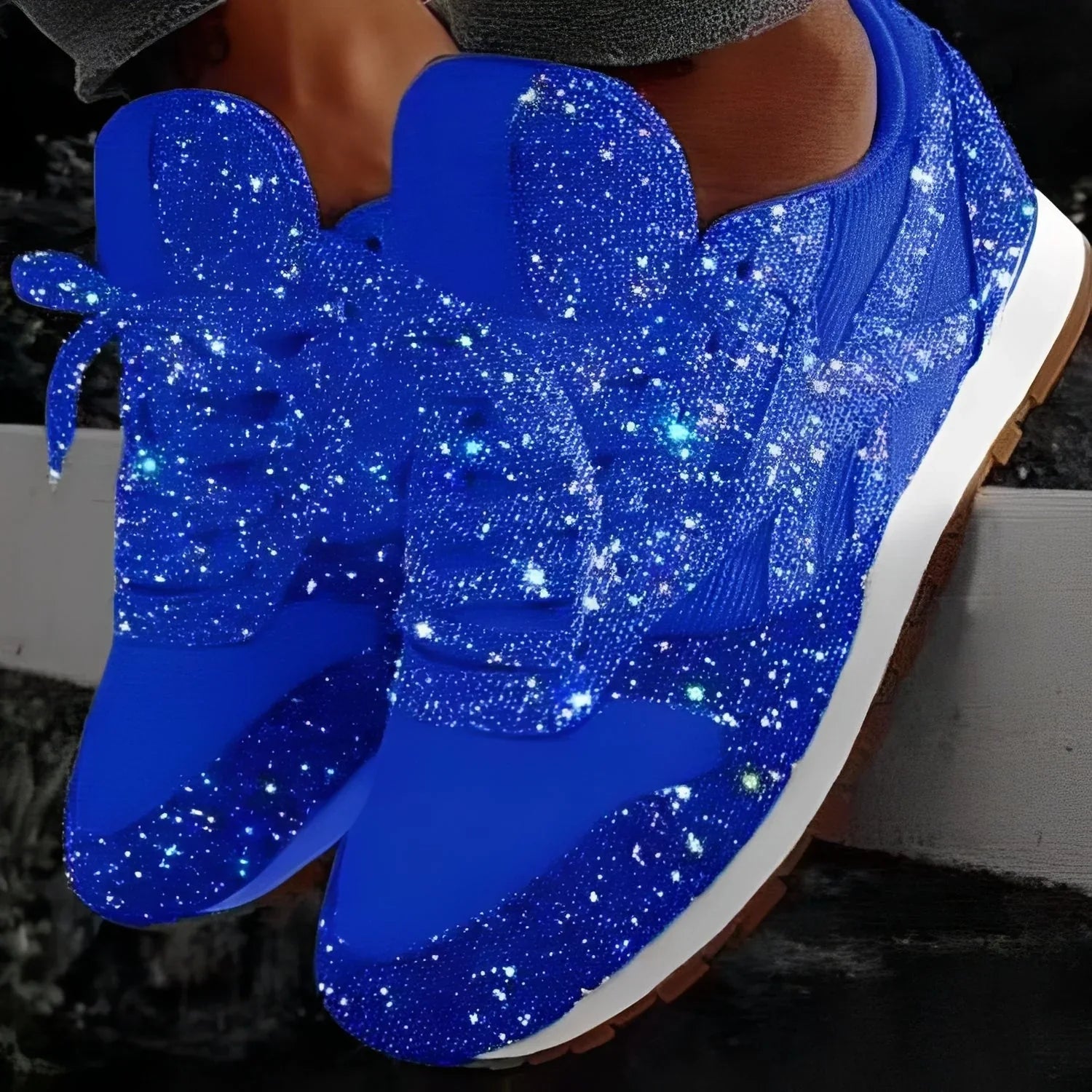 Noor | Dames Glitter Sneakers Blauw