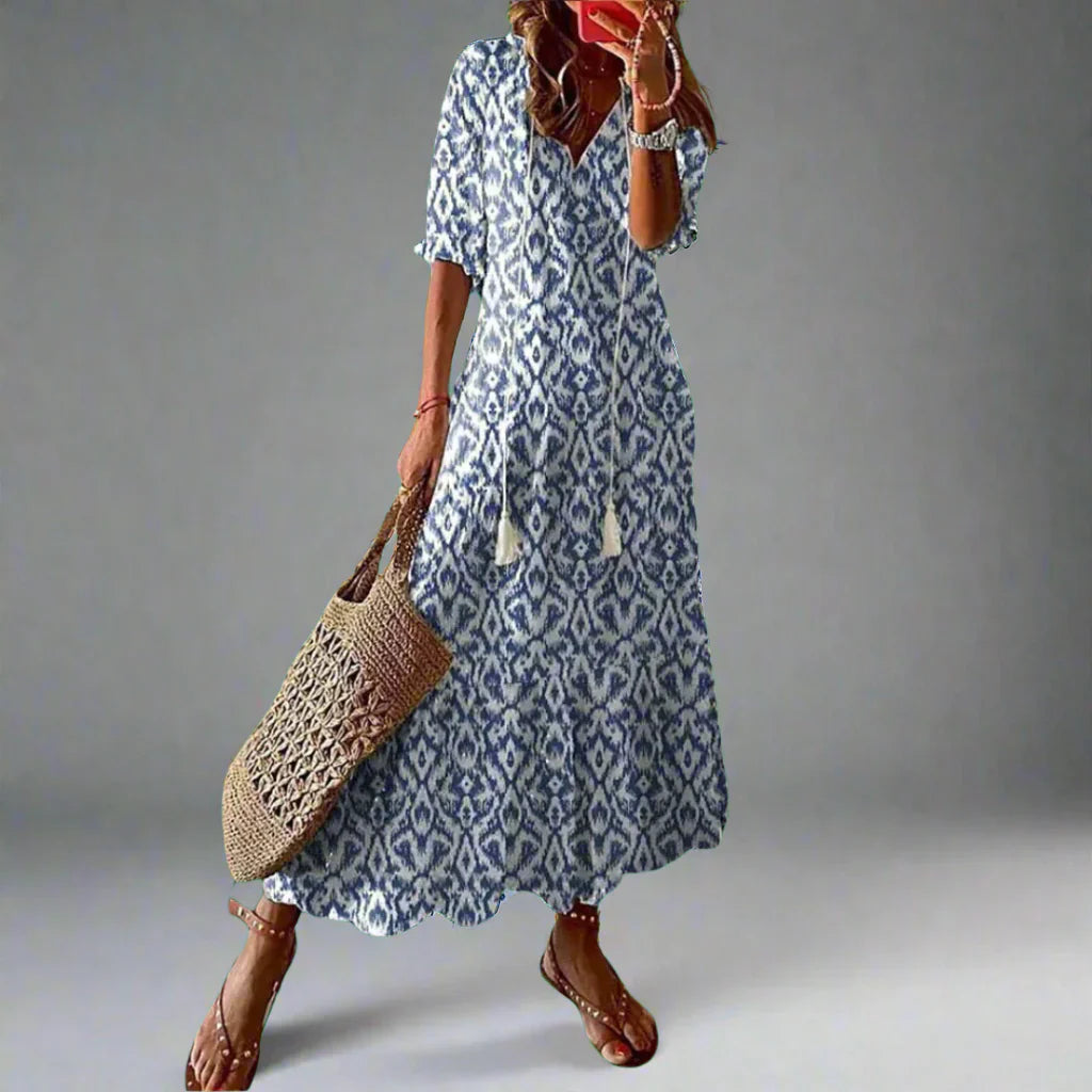 Nora | Dames Bloemen A-lijn Maxi Jurk Blauw