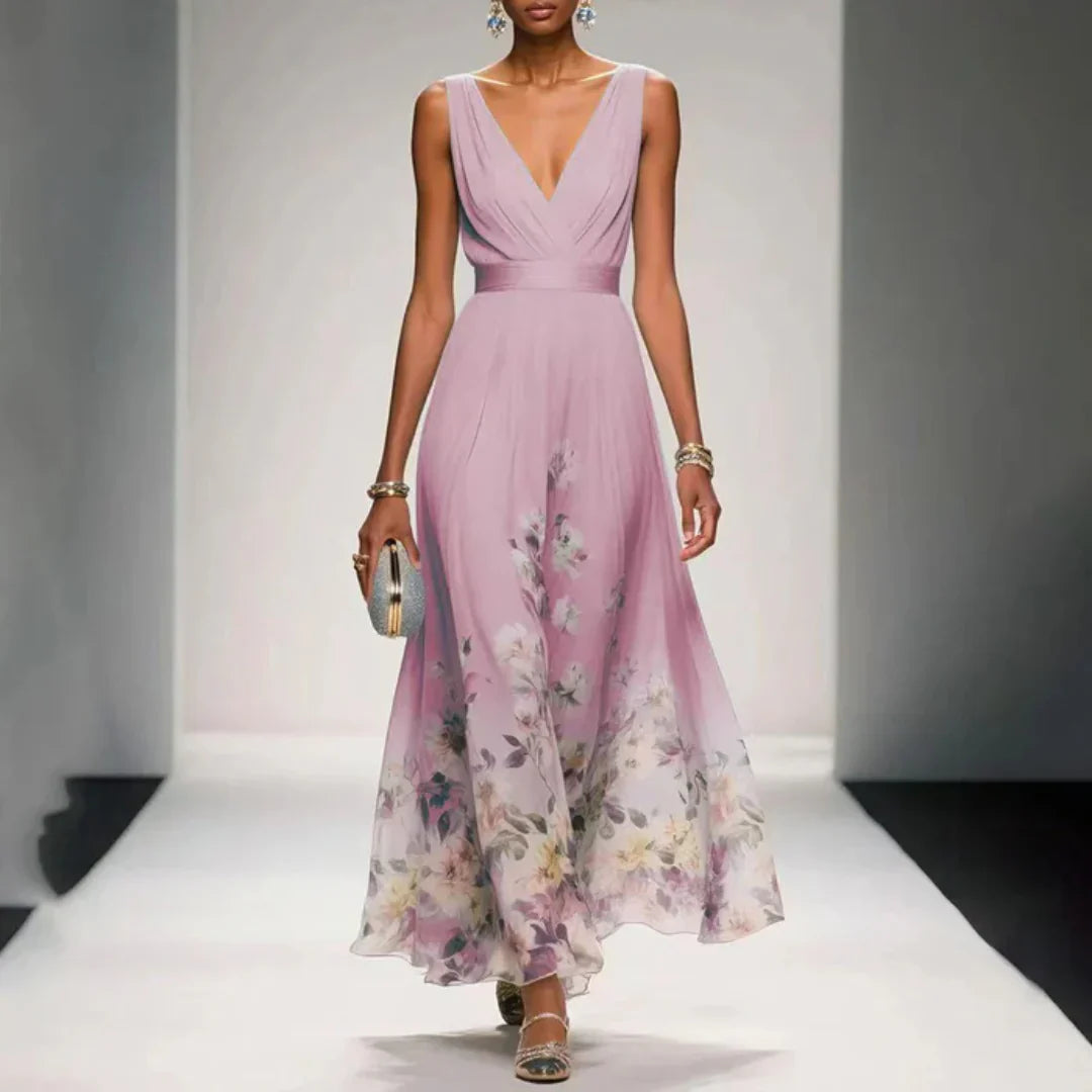 Nora | Maxi Jurk met Bloemenprint Bruiloftsgast Roze