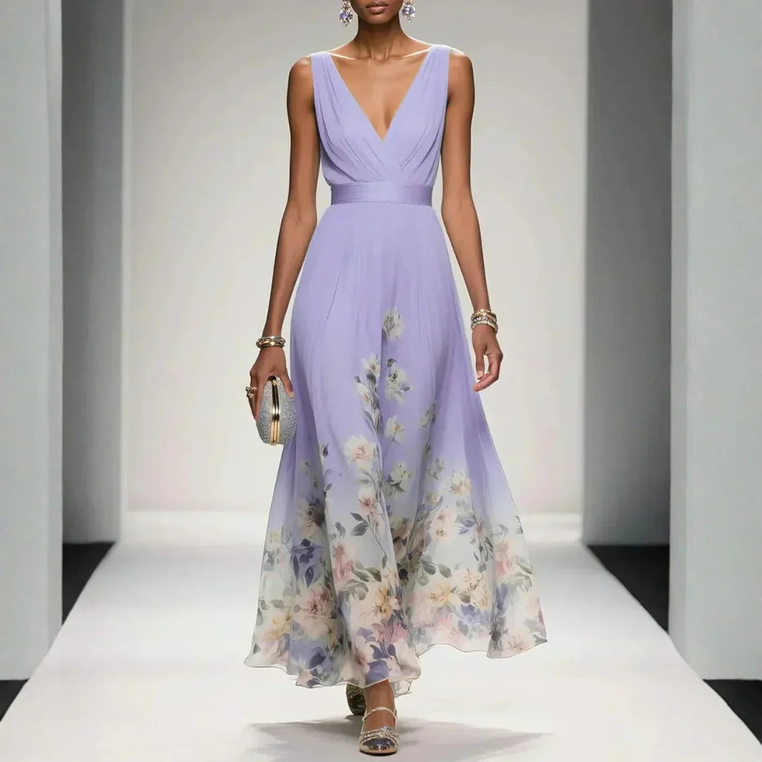 Nora | Maxi Jurk met Bloemenprint Bruiloftsgast Paars