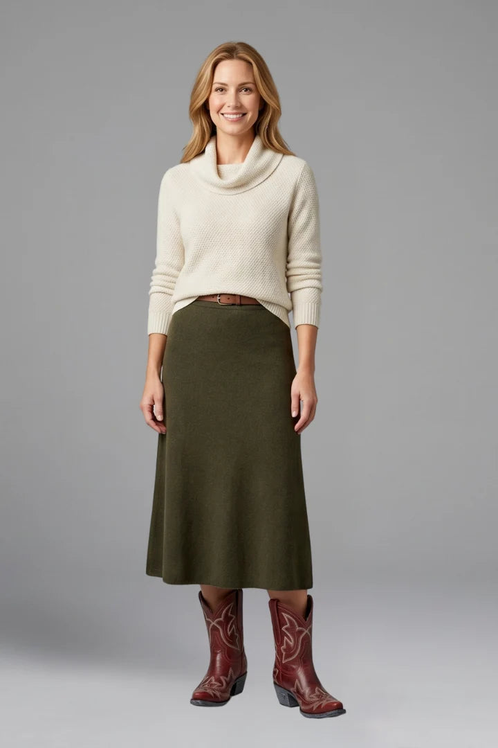 Zijaanzicht van mid-calf Western laarzen met lage gestapelde hak en borduurmotieven