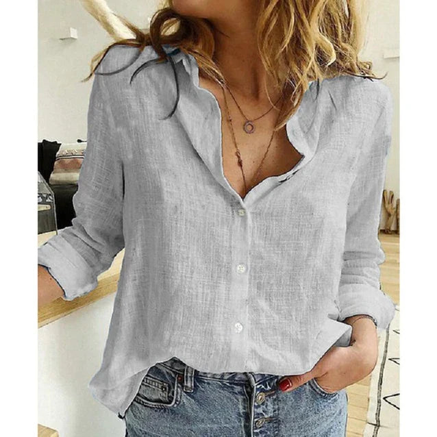 Robin | Dames Linnen Blouse Lange Mouwen Grijs
