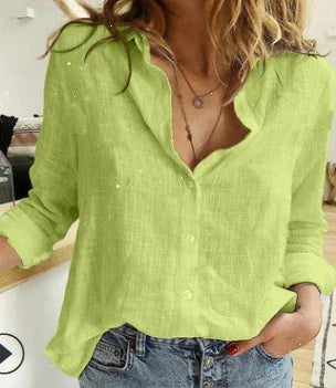 Robin | Dames Linnen Blouse Lange Mouwen Groen
