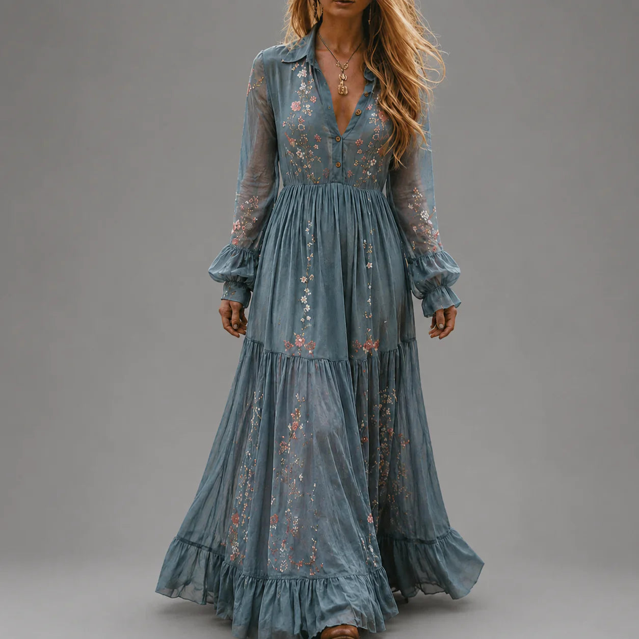 Saar | Dames Boho Maxi Jurk met Bloemenprint