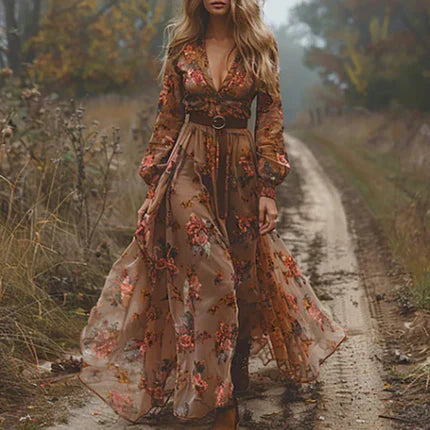 Saar | Dames Boho Maxi Jurk met Bloemenprint