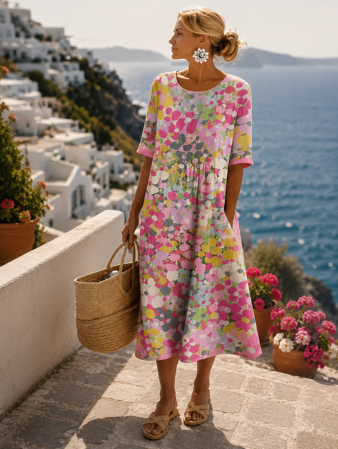 Saar | Midi Zomerjurk Bloemenprint Roze