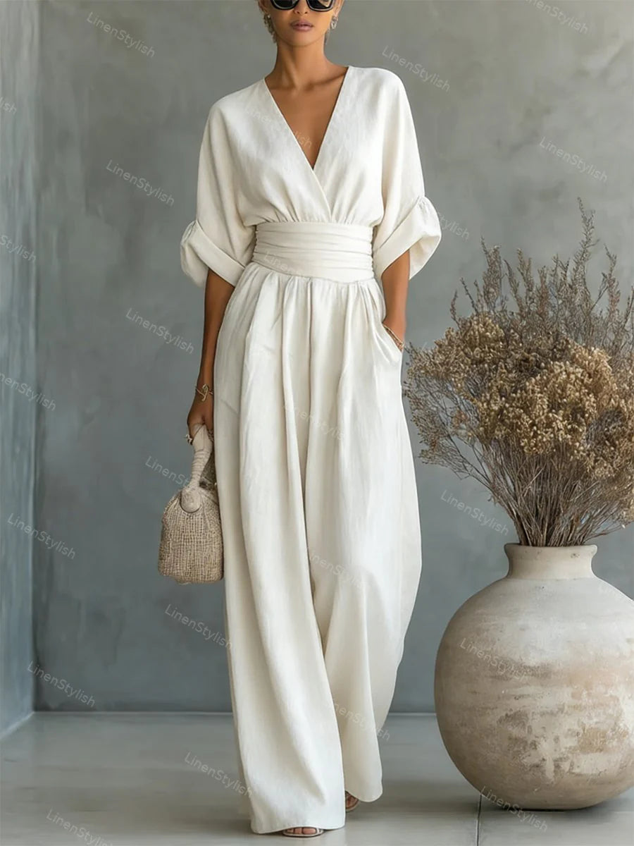 Sanne | Jumpsuit met V-Hals en Wijde Pijpen