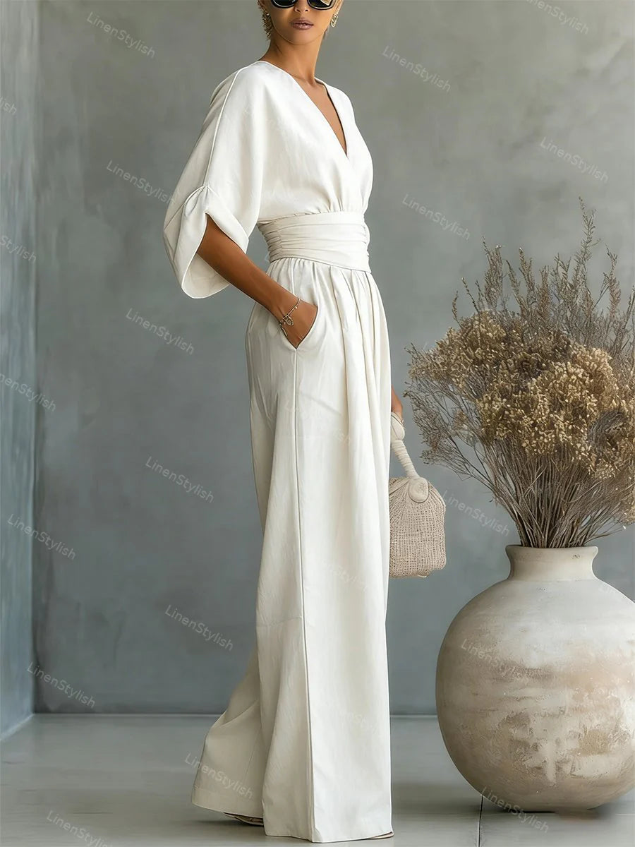 Sanne | Jumpsuit met V-Hals en Wijde Pijpen