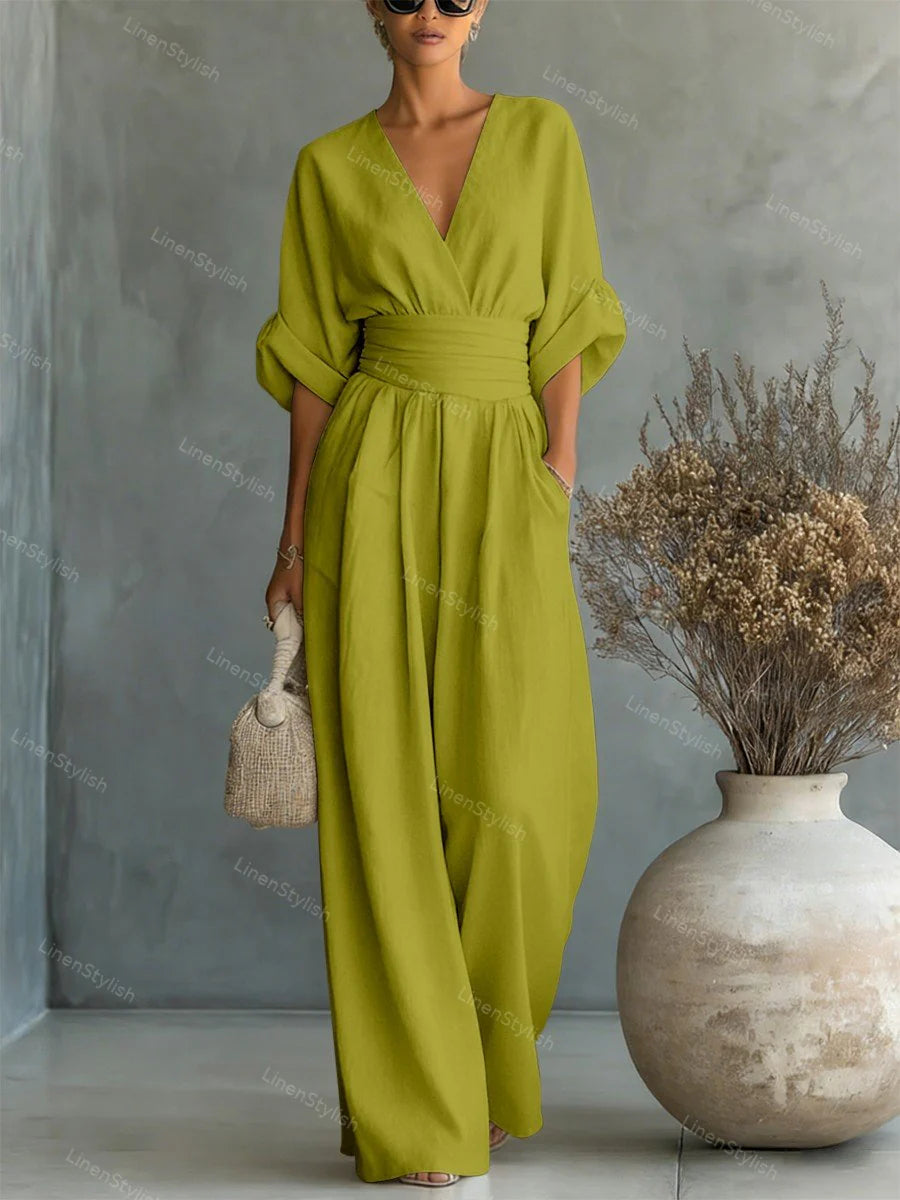 Sanne | Jumpsuit met V-Hals en Wijde Pijpen Groen