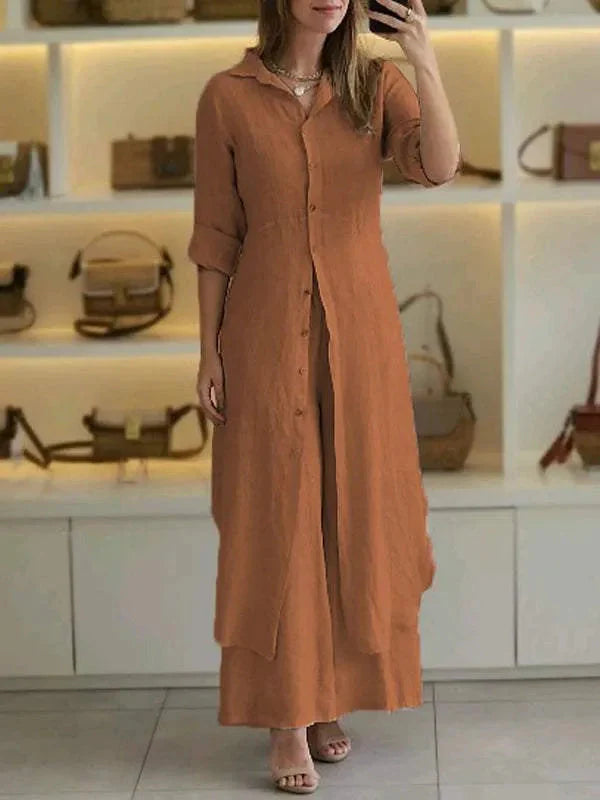 Volledige lengte foto van beige maxi blousejurk gecombineerd met neutrale sandalen